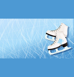 Winter Figure Skates On A Blue Ice Rink Background