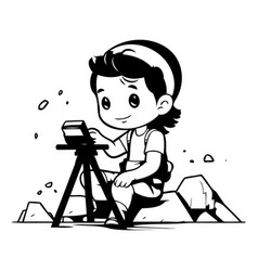 A Boy Using A Tripod To Search A Treasure