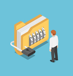Isometric businessman manage document folders in Vector Image