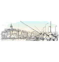 Sketch Of Istanbul Cityscape With Fishermen