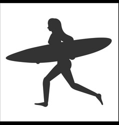 Running Surfer Woman With Surfboard