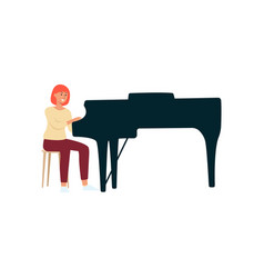 Woman Sitting And Playing A Black Grand Piano