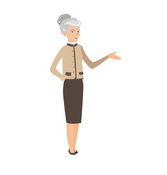 Business Woman With Arm Out In A Welcoming Gesture