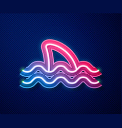 Glowing Neon Line Shark Fin In Ocean Wave Icon