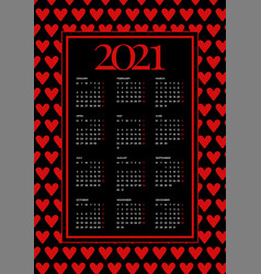 Red 2021 Calendar With Hearts