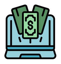 Laptop Money Income Icon Flat