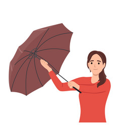 Young Woman Opening Umbrella In Rain Autumn