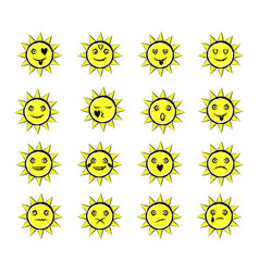 Set Of Sun Emoticons Isolated On White Background