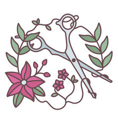 Color Stroke Scissors And Flowers