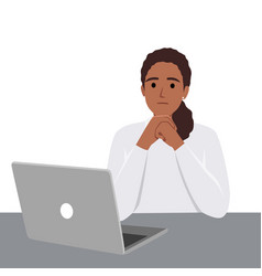 Woman Sit And Thinking In Front Of A Laptop