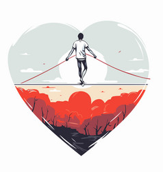 A Man Walking On Rope In The Shape Of Heart