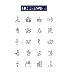 Housewife Line Icons And Signs Housekeeper