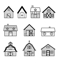 Icon Set Barn Wood Farm Simple Vintage Line Art