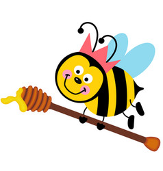 Cute Bee Holding A Wooden Honey Spoon