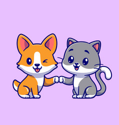 Cute Cat And Corgi Dog Cartoon Icon