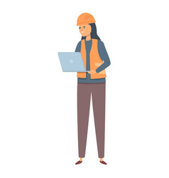 Laptop Engineer Icon Cartoon Helmet Female