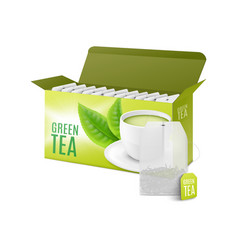 Green Tea Box And Teabag - Realistic 3d Mockup