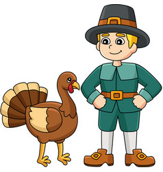 Thanksgiving Pilgrim Boy Turkey Cartoon Clipart