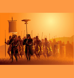 Ancient Rome Legionary March In Grass Field