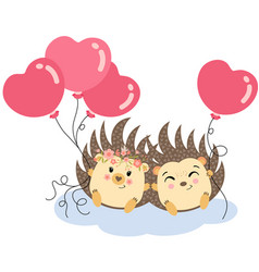 Cute Couple Of Hedgehog With Heart Balloons