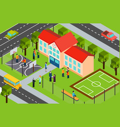 School Building Area Isometric Composition Poster