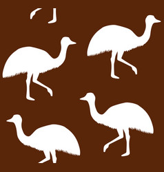 Seamless Pattern Of Emu Ostrich Silhouette