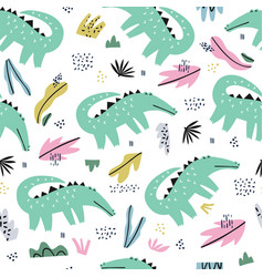 Crocodile Flat Hand Drawn Seamless Pattern