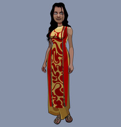 Cartoon Woman In National Vietnamese Long Dress