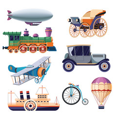 Retro Means Of Transport Train And Air Balloon