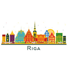 Riga Latvia City Skyline With Color Buildings