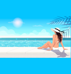 Woman In White Hat Relaxing In Swimming Pool