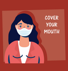 Woman Using Face Mask With Cover Your Mouth