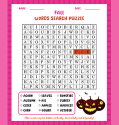 Word Search Game Fall Search Puzzle Worksheet