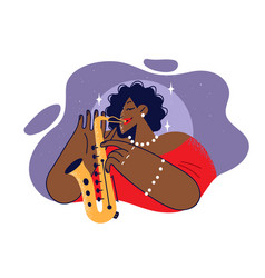 African American Woman With Saxophone Performs