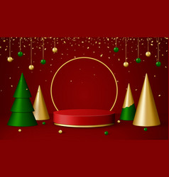 Christmas 3d Scene With Red And Gold Podium