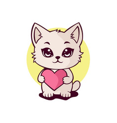 Cute Little Cat Holding Love Symbol Cartoon Illust