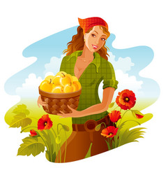 Farmer Girl With Apple Basket Orchard Fruit Farm