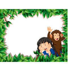 Girl With Monkey On Nature Frame