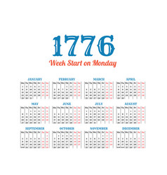 Historic Calendar 1776 Start On Monday