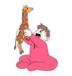 Baby Boy Is Sitting With Giraffe Toy