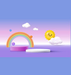 3d Podium On Colourful Background With Clouds