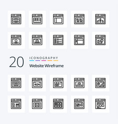 20 Website Wireframe Line Icon Pack Like Web Page