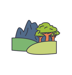 Cartoon Landscape With Moutains And Trees Icon