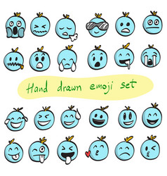 Blue Emoji Set Hand Drawn Isolated