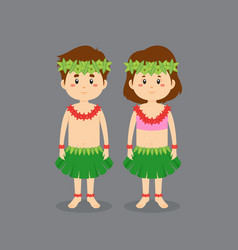 Couple Character Wearing Hawaiian Traditional