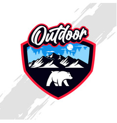 Outdoor Badge With Bear And Mountain For Sports