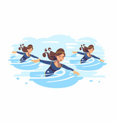 Two Girls Swimming In Water Isolated On A White