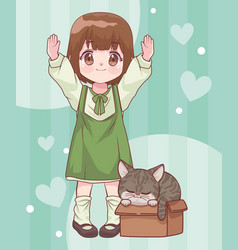 Girl With Cat Sleeping Anime