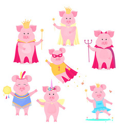 A Set Of Funny Pig Characters The King And Queen