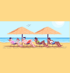 People On Beach Flat Doodle Friends On Loungers